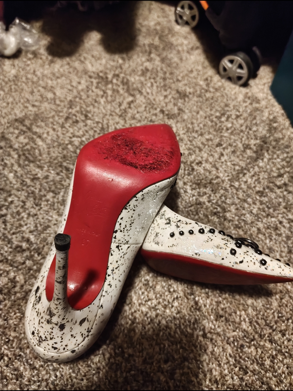 Authentic Christian Louboutin White Studded Pointed-Toe Pumps - Picture 3 of 3